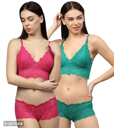 Women Net Bra Panty Set for Lingerie Set ( Pack of 2 ) ( Color : Pink,Green )