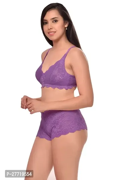 Women Net Bra Panty Set for Lingerie Set Pack of 3  Color : Purple,Blue,Pink-thumb4