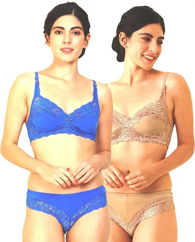 Stylish Self Pattern Lingerie Set For Women- Pack Of 2