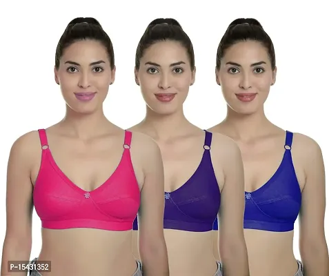 Women?s Cotton Lycra Blend Bra, Regular Everyday Bra|Full Coverage Bra|Soft and fine Quality Fabric with Solid Work R Cup Bra_Pink::Dark Blue::Blue_30-thumb2