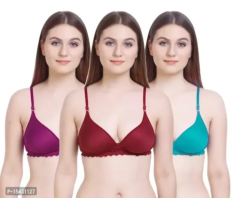 Women?s Cotton Lycra Blend Bra, Regular Everyday Bra|Full Coverage Bra|Soft and fine Quality Fabric with Solid Work Mold fom_Purple::Light Blue::Maroon_32-thumb0