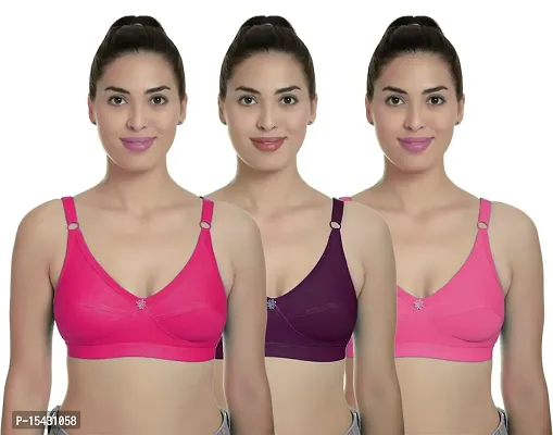 Women?s Cotton Lycra Blend Bra, Regular Everyday Bra|Full Coverage Bra|Soft and fine Quality Fabric with Solid Work R Cup Bra_Pink::Maroon::Orange_38-thumb0