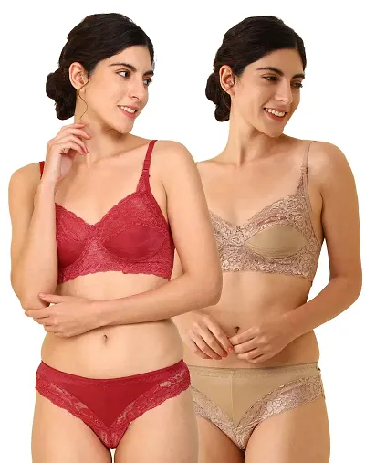 Stylish Self Pattern Lingerie Set For Women- Pack Of 2