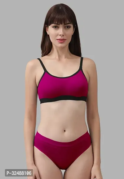 Stylish Cotton Solid Bra and Panty Set for Women-thumb0