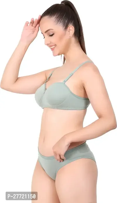 Women Cotton Bra Panty Set for Lingerie Set Pack of 1  Color : Green-thumb3