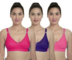 Women?s Cotton Lycra Blend Bra, Regular Everyday Bra|Full Coverage Bra|Soft and fine Quality Fabric with Solid Work R Cup Bra_Pink::Dark Blue::Orange_38-thumb1