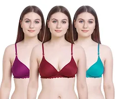 Women?s Cotton Lycra Blend Bra, Regular Everyday Bra|Full Coverage Bra|Soft and fine Quality Fabric with Solid Work Mold fom_Purple::Light Blue::Maroon_30-thumb1