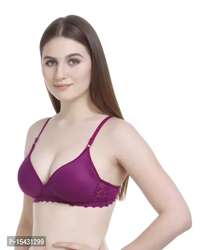 Women?s Cotton Lycra Blend Bra, Regular Everyday Bra|Full Coverage Bra|Soft and fine Quality Fabric with Solid Work Mold fom_Purple::Light Blue::Maroon_30-thumb4