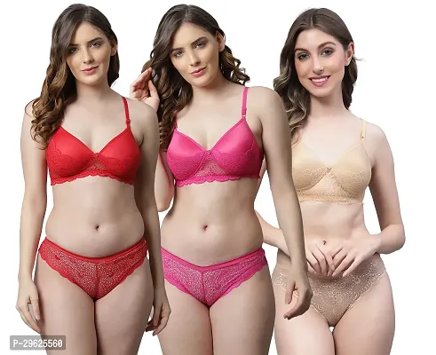 Comfortable Multicoloured Cotton Bra Panty Set for Women Pack of 3-thumb0