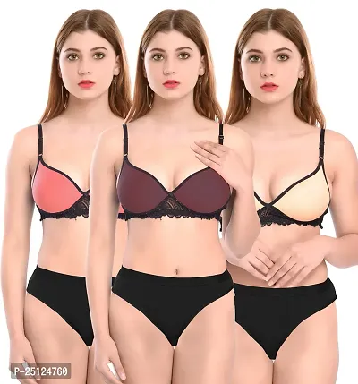 Stylish Cotton Bra And Panty Set For Women Pack Of 3