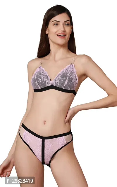 Comfortable Multicoloured Net Bra Panty Set for Women-thumb0