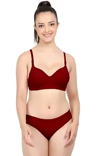 Women Cotton Bra Panty Set for Lingerie Set Pack of 2  Color : Pink,Maroon-thumb3