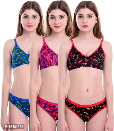 Women?s Cotton Printed Bras and Panty Set, Regular Everyday Lingerie Set|Lingerie Set for Women|Bra Panty Set for Women|Cotton Non Padded Bra Panty Set for Women|Full Coverage Bra and Panty Set|