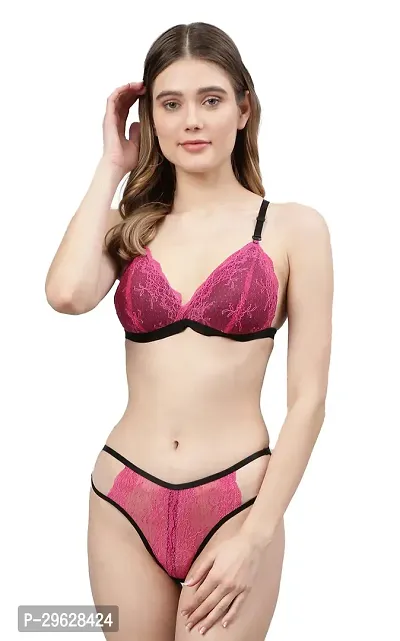 Comfortable Multicoloured Net Bra Panty Set for Women-thumb0