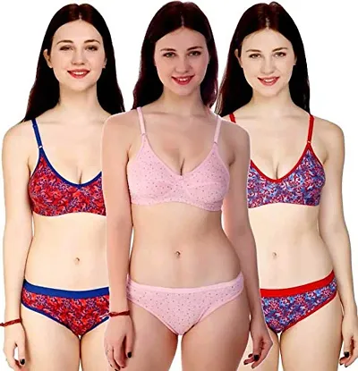 StyFun Cotton 3 Bras & 3 Panties Set for Women Bra Panty Set Bra Panty Set  for Women Undergarments Lingerie Set for Women Multicolour Cup-B - Price  History