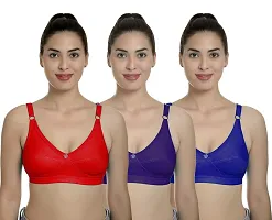 Women?s Cotton Lycra Blend Bra, Regular Everyday Bra|Full Coverage Bra|Soft and fine Quality Fabric with Solid Work R Cup Bra_Red::Dark Blue::Blue_38-thumb1