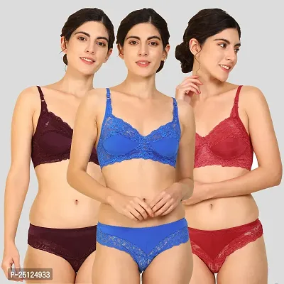 Stylish Cotton Bra And Panty Set For Women Pack Of 3-thumb0