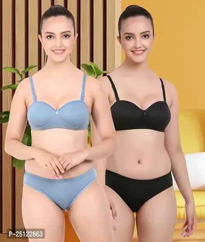 Stylish Cotton Bra And Panty Set For Women Pack Of 2-thumb0