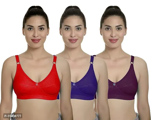 Women?s Cotton Lycra Blend Bra, Regular Everyday Bra|Full Coverage Bra|Soft and fine Quality Fabric with Solid Work R Cup Bra_Red::Dark Blue::Maroon_34-thumb2