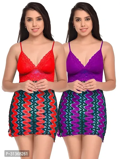 Stunning Multicolor Designed Babydoll Dress Pack of 2-thumb0