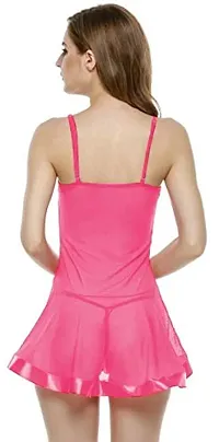 Women's Polyamide Spandex  Lace Plain Above Knee Baby Doll Lingerie Dark Pink-thumb1