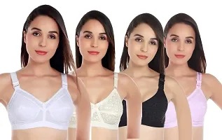 Women?s Cotton Lycra Blend Bra, Regular Everyday Bra|Full Coverage Bra|Soft and fine Quality Fabric with Solid Work NT_White::Brown::Pink::Black_34-thumb1