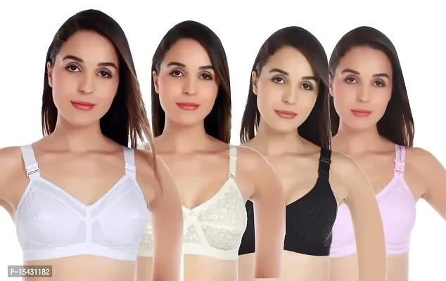 Women?s Cotton Lycra Blend Bra, Regular Everyday Bra|Full Coverage Bra|Soft and fine Quality Fabric with Solid Work NT_White::Brown::Pink::Black_34-thumb2