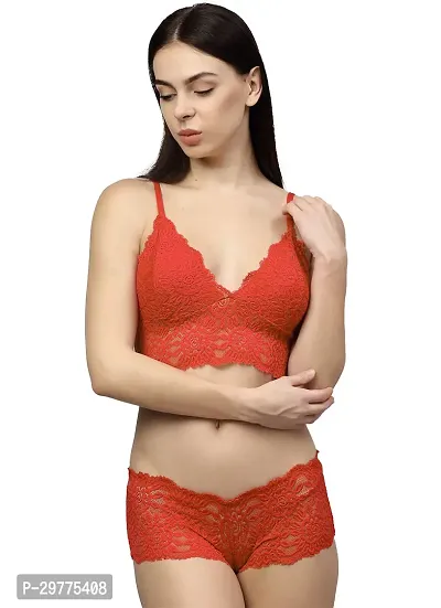 Women Net Bra Panty Set for Lingerie Set ( Pack of 1 ) ( Color : Red )-thumb0