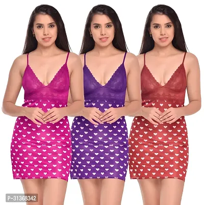 Stunning Multicolor Designed Babydoll Dress Pack of 3-thumb0