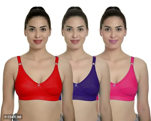 Women?s Cotton Lycra Blend Bra, Regular Everyday Bra|Full Coverage Bra|Soft and fine Quality Fabric with Solid Work R Cup Bra_Red::Dark Blue::Pink_40