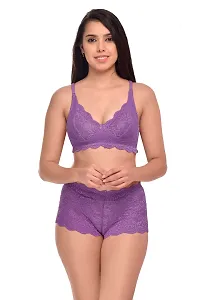 Women Net Bra Panty Set for Lingerie Set Pack of 3  Color : Purple,Blue,Pink-thumb1