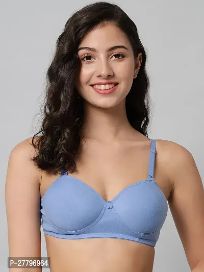 Stylish Light Blue Cotton Solid Bras For Women-thumb0