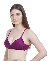 Women?s Cotton Lycra Blend Bra, Regular Everyday Bra|Full Coverage Bra|Soft and fine Quality Fabric with Solid Work Mold fom_Purple::Light Blue::Maroon_32-thumb3