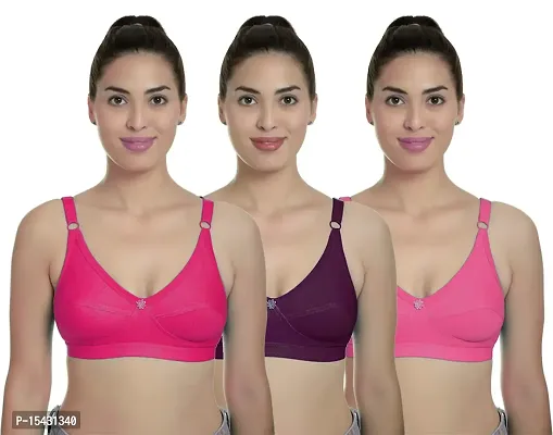 Women?s Cotton Lycra Blend Bra, Regular Everyday Bra|Full Coverage Bra|Soft and fine Quality Fabric with Solid Work R Cup Bra_Pink::Maroon::Orange_30