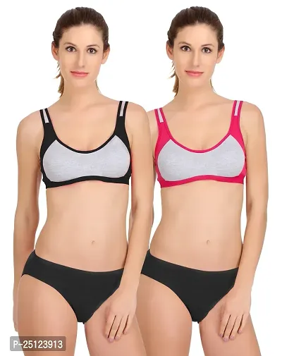 Stylish Cotton Bra And Panty Set For Women Pack Of 2