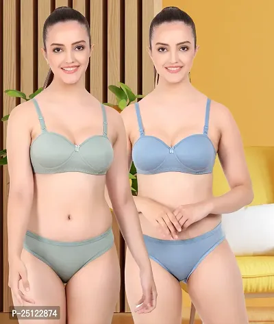 Stylish Cotton Bra And Panty Set For Women Pack Of 2-thumb0