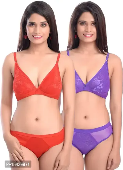 StyFun Soft Cotton Blend Bra Panty Set for Women, Non-Padded, Non