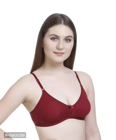 Women?s Cotton Lycra Blend Bra, Regular Everyday Bra|Full Coverage Bra|Soft and fine Quality Fabric with Solid Work Mold fom_Purple::Light Blue::Maroon_30-thumb3