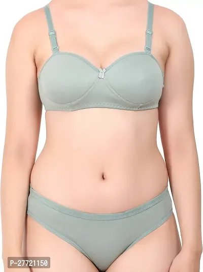 Women Cotton Bra Panty Set for Lingerie Set Pack of 1  Color : Green-thumb5