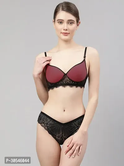 Stylish Maroon Cotton Bridal Lingerie set For Women-thumb0