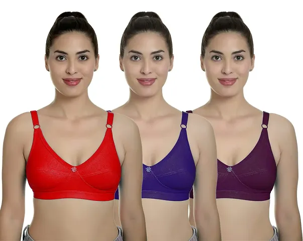 Stylish Fancy Blend Solid Non Padded Bras For Women Pack Of 3