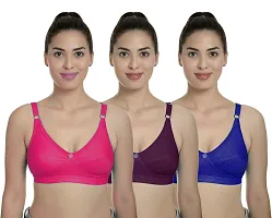 Women?s Cotton Lycra Blend Bra, Regular Everyday Bra|Full Coverage Bra|Soft and fine Quality Fabric with Solid Work R Cup Bra_Pink::Maroon::Blue_32-thumb1