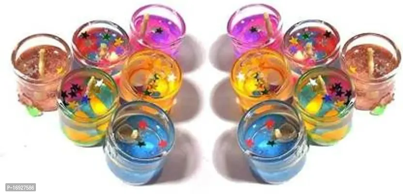 Kigs Enterprise Pack of 12 Pcs Home Decor Luxury Small Multicolour Smokeless Decorated Mini Cute Little Glass Jelly Gel Candles (Pack of 12 Pcs)