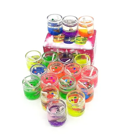 Glass Gel Wax Jelly Candles Set of [ 18 pics ] Multicolour Candles Set for Diwali Decoration | Festival | Occation | Home Decoration | Party | Bedroom Decoration | Gift Item