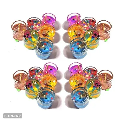 Kigs Enterprise Pack of 24 Pcs Home Decor Luxury Small Multicolour Smokeless Decorated Mini Cute Little Glass Jelly Gel Candles for Home Decor Diwali Decoration,Spa,Birthday (Pack of 24 Pcs)