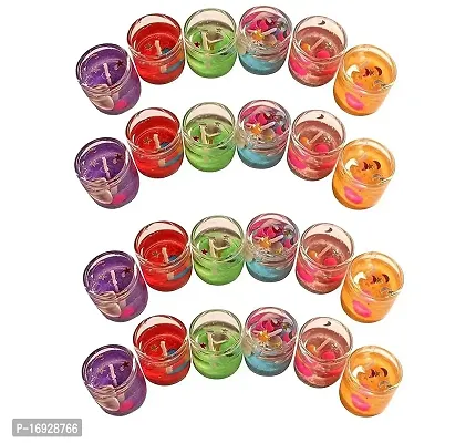 Pack of 24 Pcs Multicolour Smokeless Decorated Mini Cute Glass Jelly Gel Candles for Home Decor Diwali Decoration,Spa,Birthdays Party (Pack of 24 Pcs, Multi)