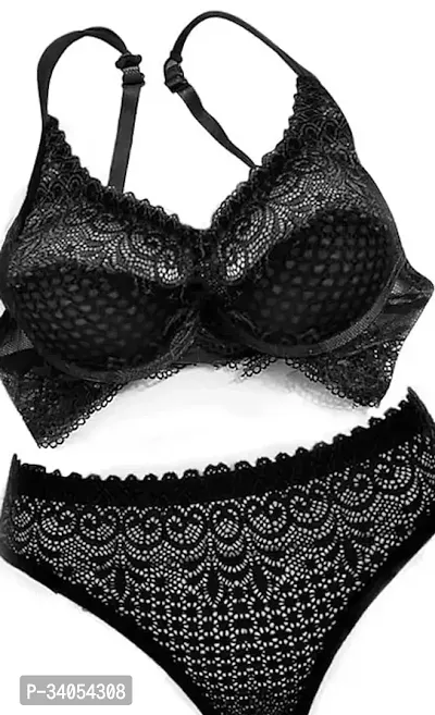 Stylish Black Cotton Blend Bra  Panty Set For Women-thumb0