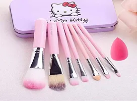 Makeup Brushes With Hello Kitty Print Storage Box And Makeup Blending Puff Sponge-Pink Pack Of-7-thumb1