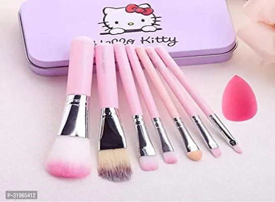 Makeup Brushes With Hello Kitty Print Storage Box And Makeup Blending Puff Sponge-Pink Pack Of-7-thumb2