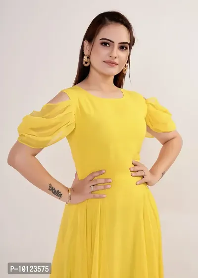 Beautiful Georgette Yellow Flared Gown For Women-thumb4